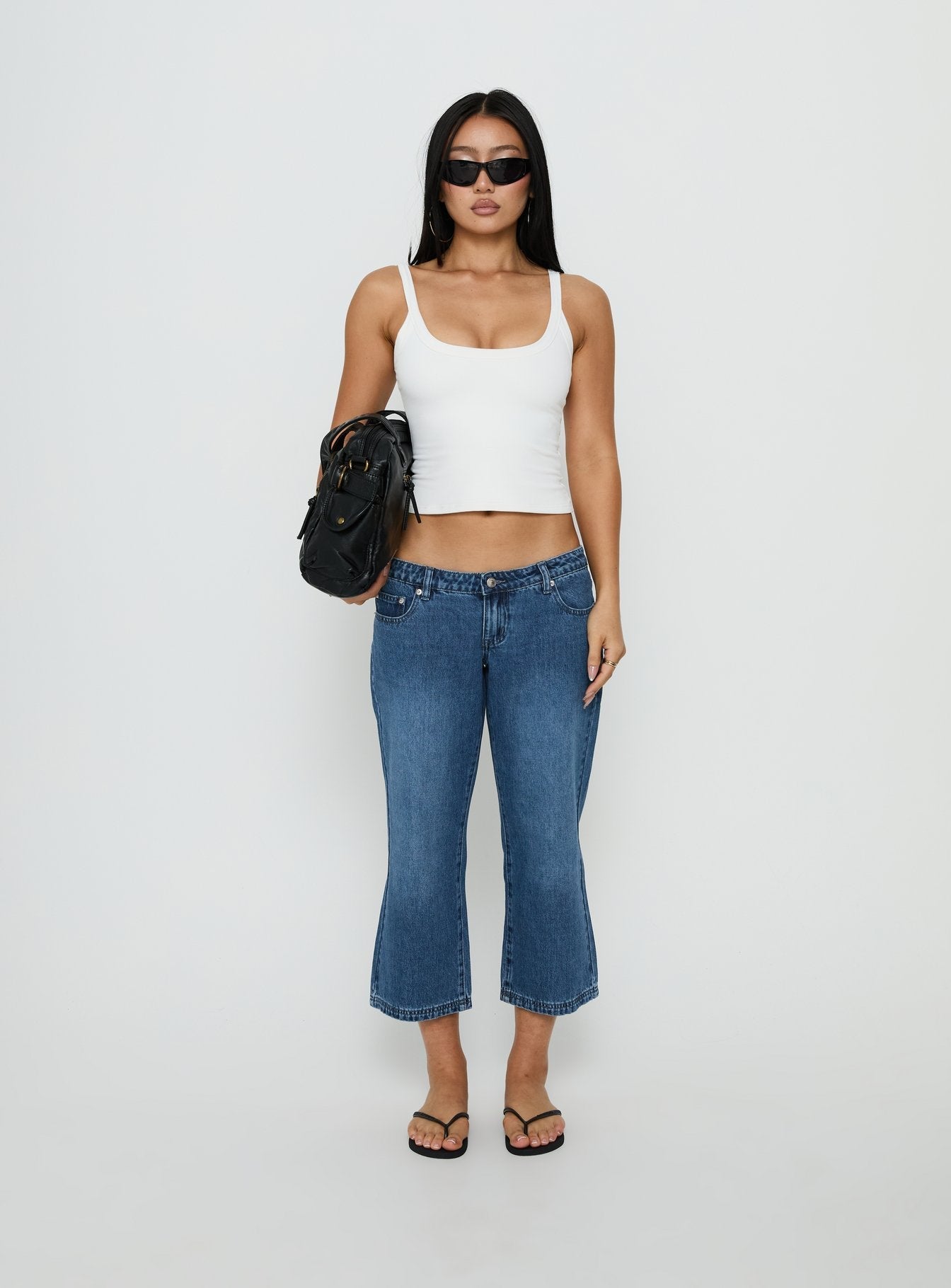 Hierarchy Low Rise 3/4 Length Jeans Mid Wash