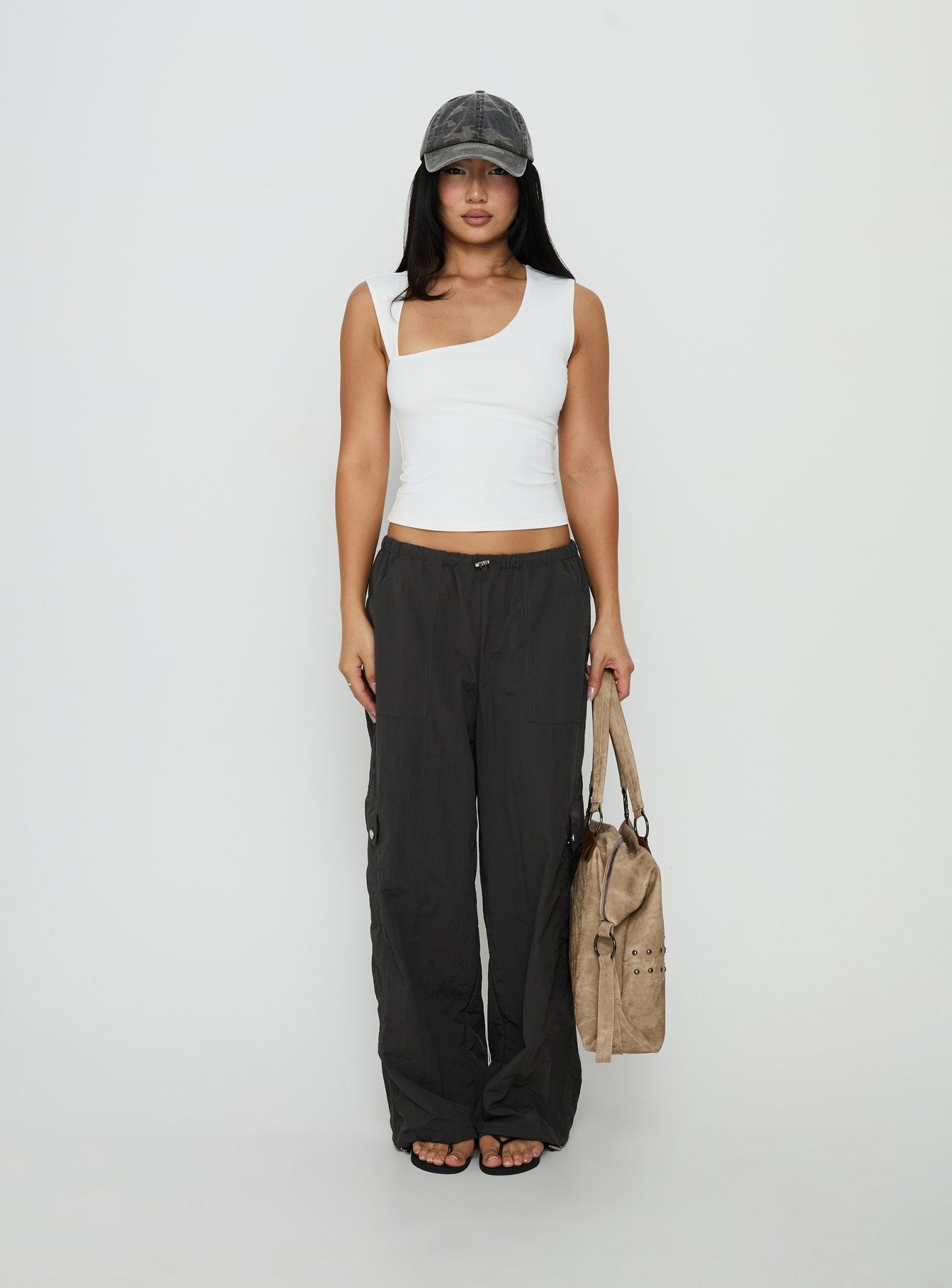 Lost On You Parachute Cargo Pants Charcoal