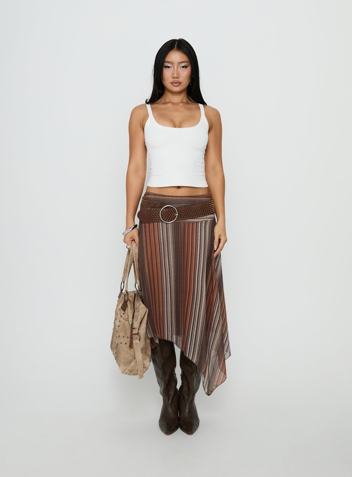 Massino Asymmetrical Midi Skirt Multi Stripe