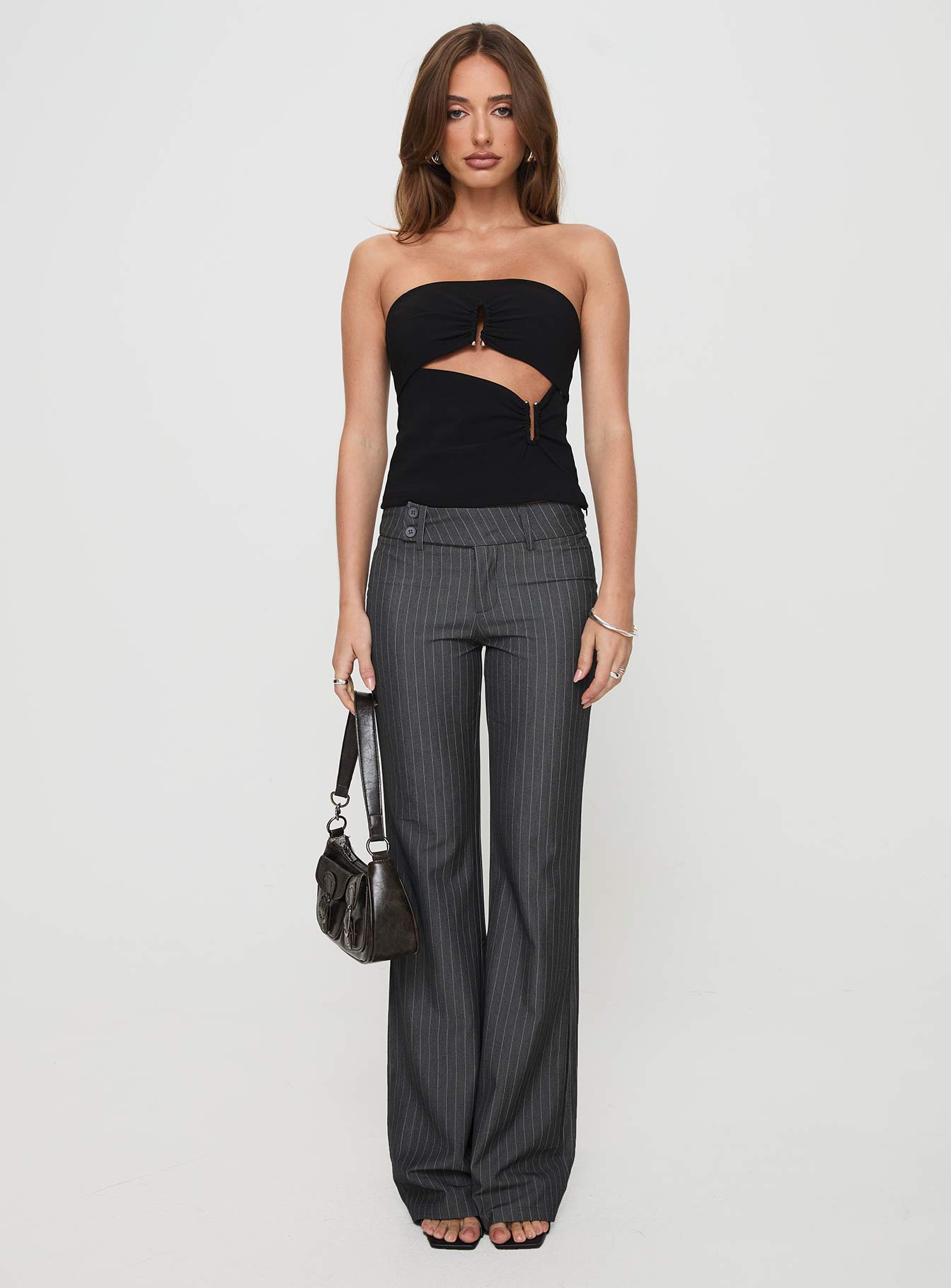 Kinkirk Flared Pants Grey Pinstripe Tall