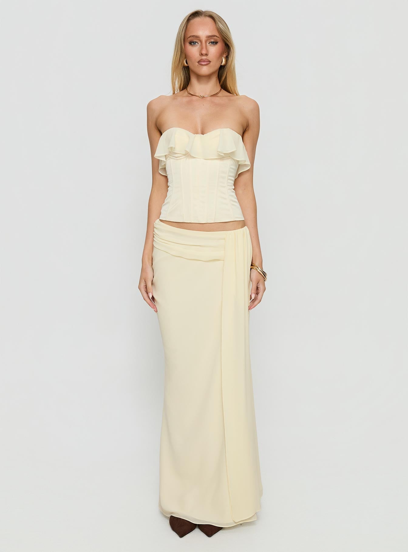 Holliann Strapless Frill Corset Top Butter