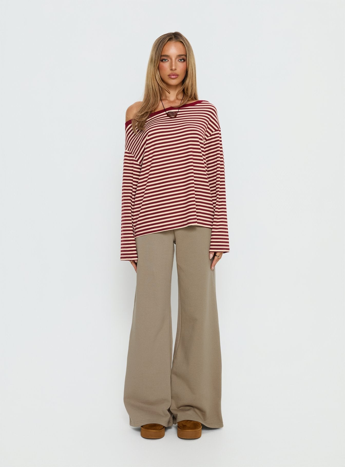 Ralyssa Off Shoulder Long Sleeve Top Red Stripe