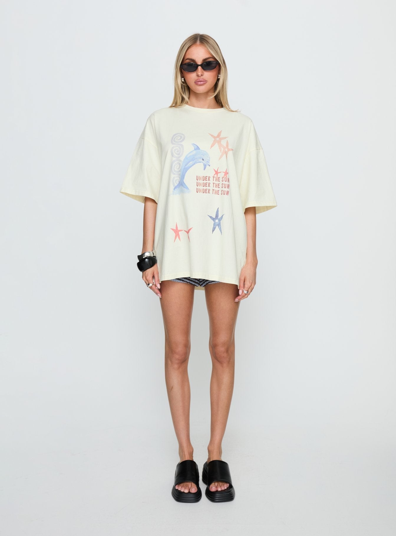 Under The Sun Oversized Graphic Tee Washed Cream