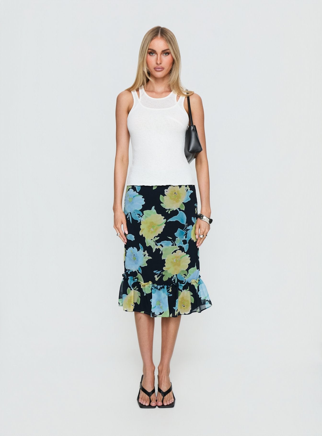 Tarla Midi Skirt Crystal Black Flower