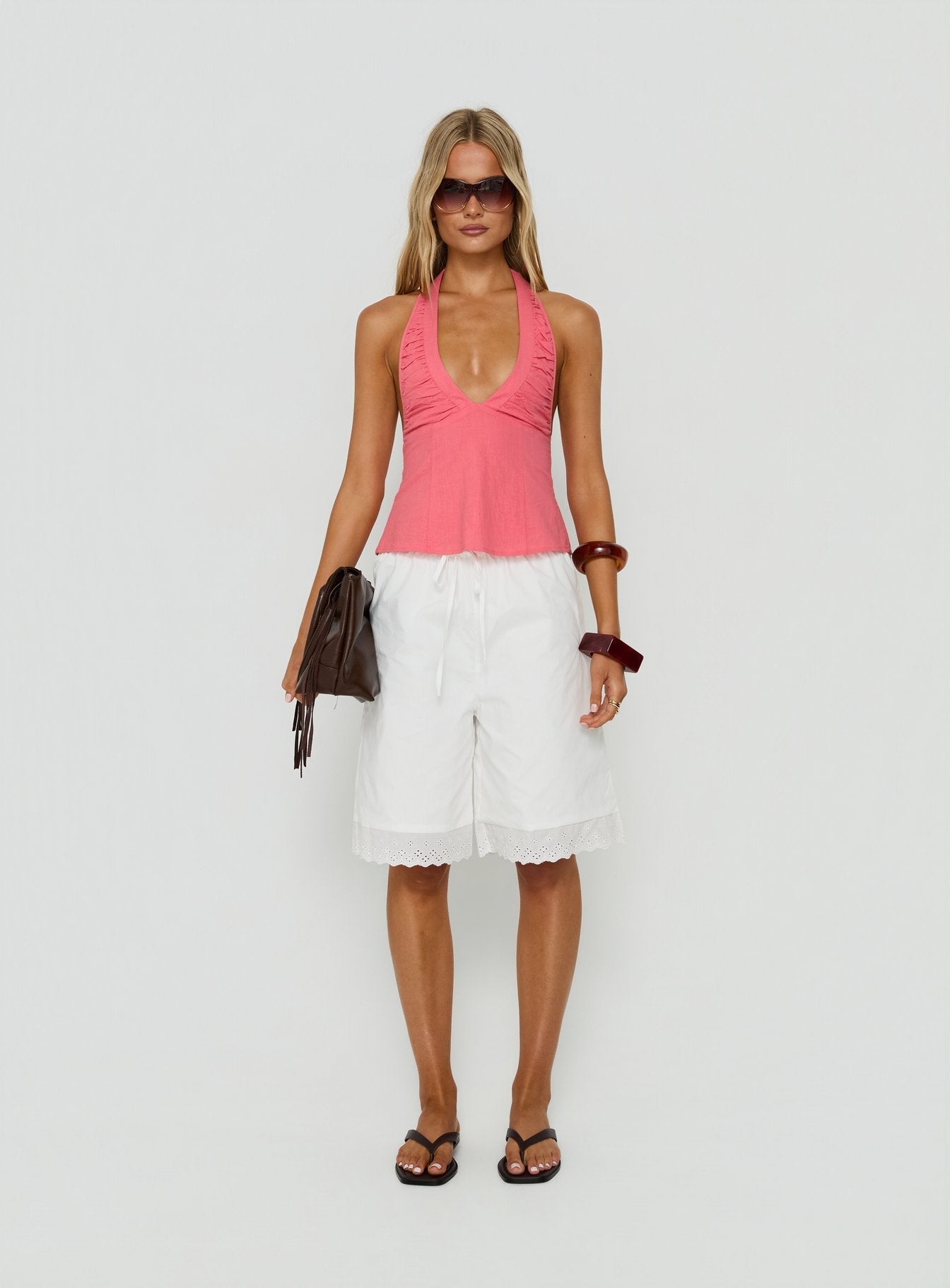 Claudiana Gathered Halter Top Coral