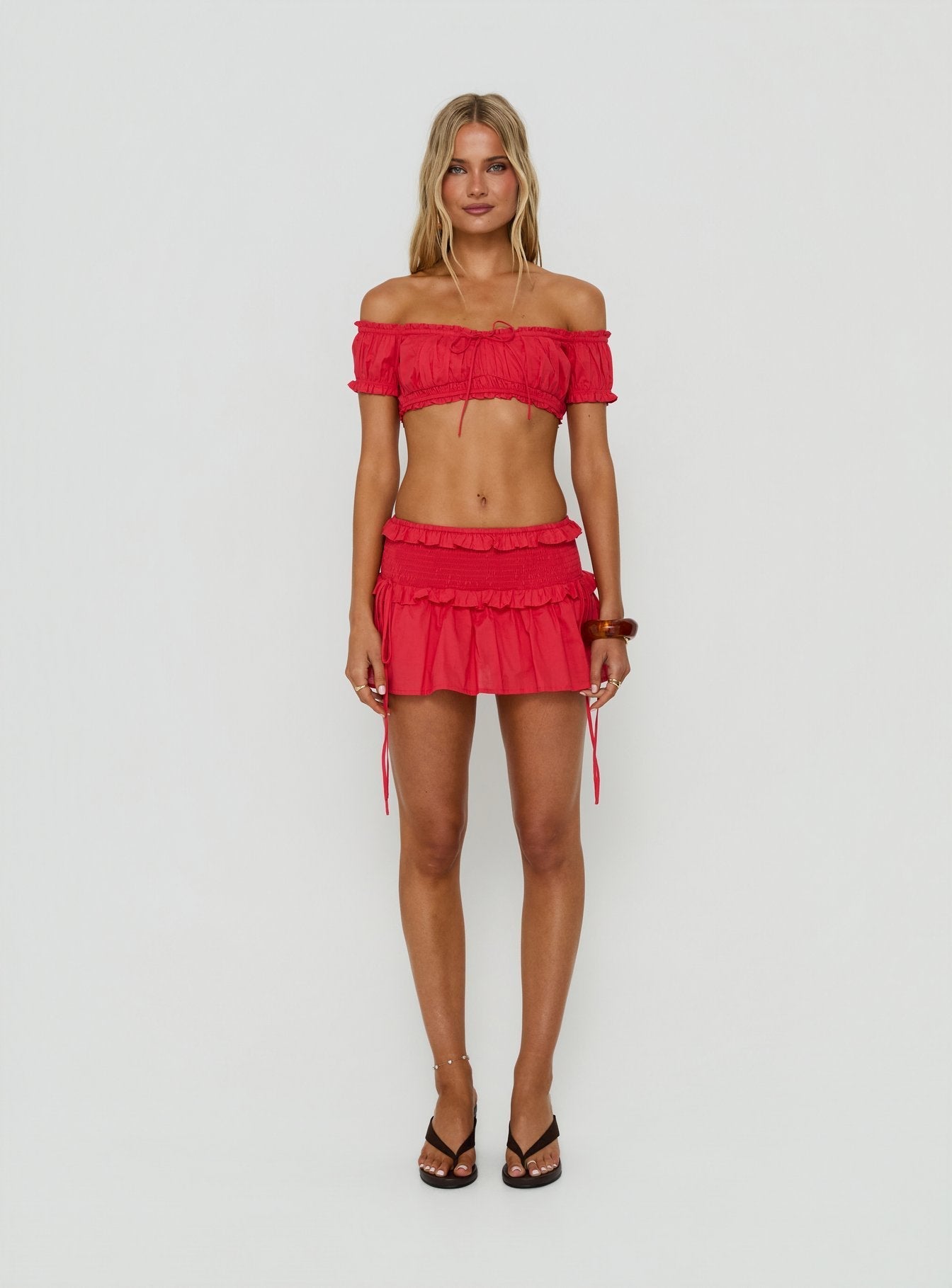 Corabel Off Shoulder Micro Crop Top Red