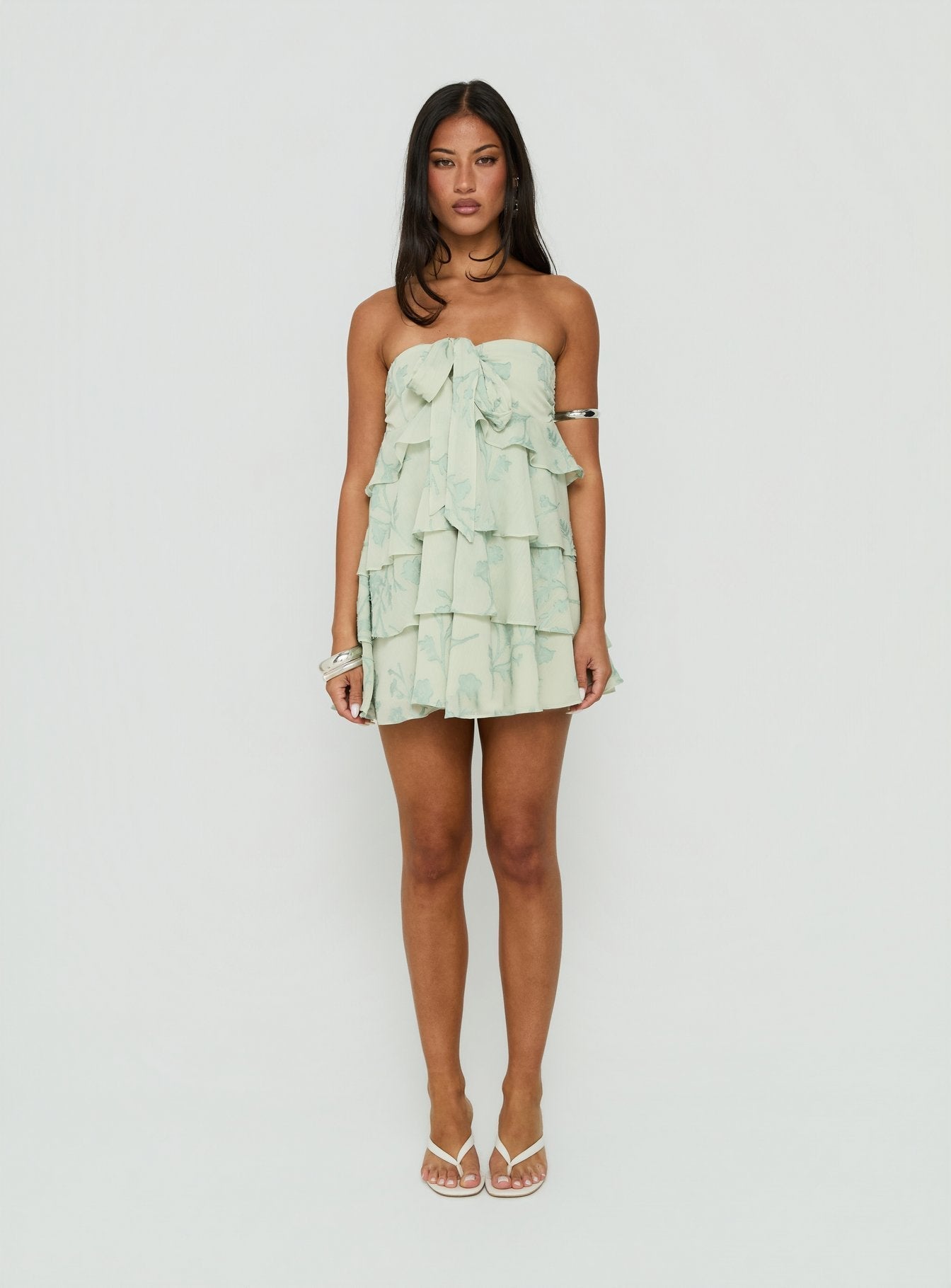 Kalari Strapless Layered Mini Dress Soft Green