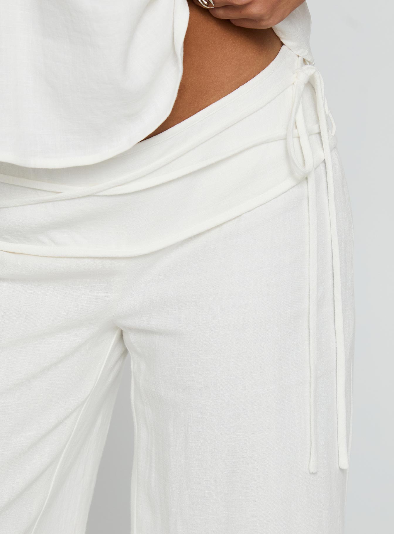Silver Moon Linen Blend Tie Pants White Petite