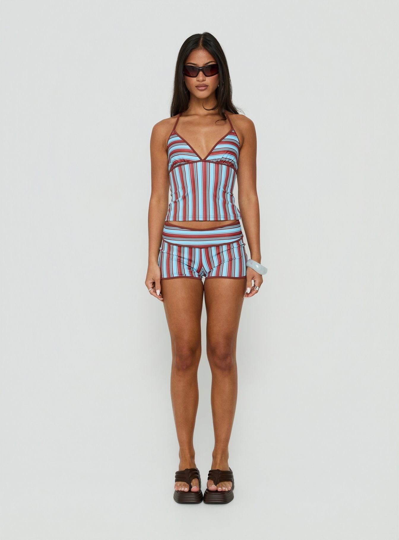 Makira Halter Top Brown / Blue Stripe