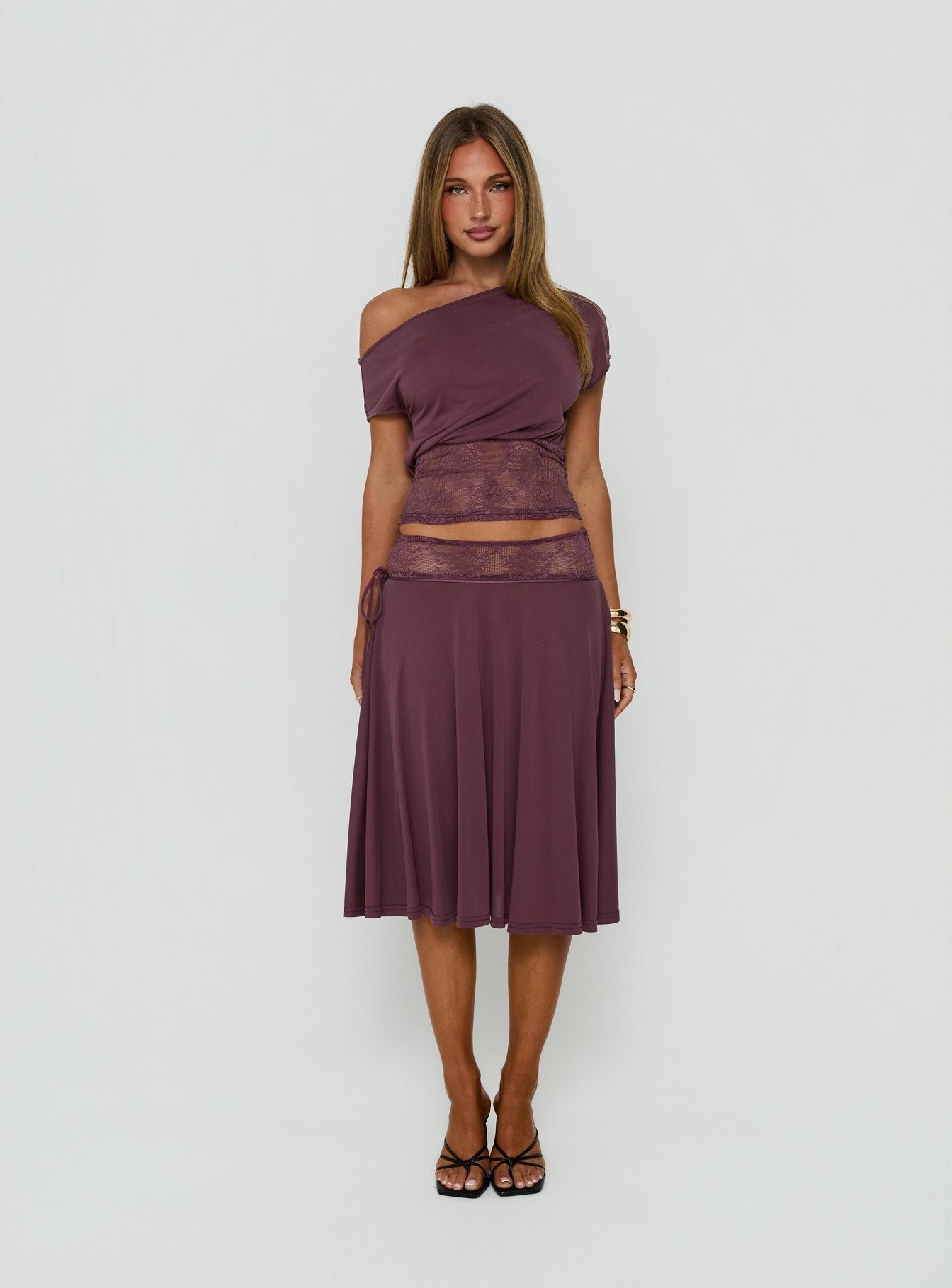 Marienna One Shoulder Lace Top Plum