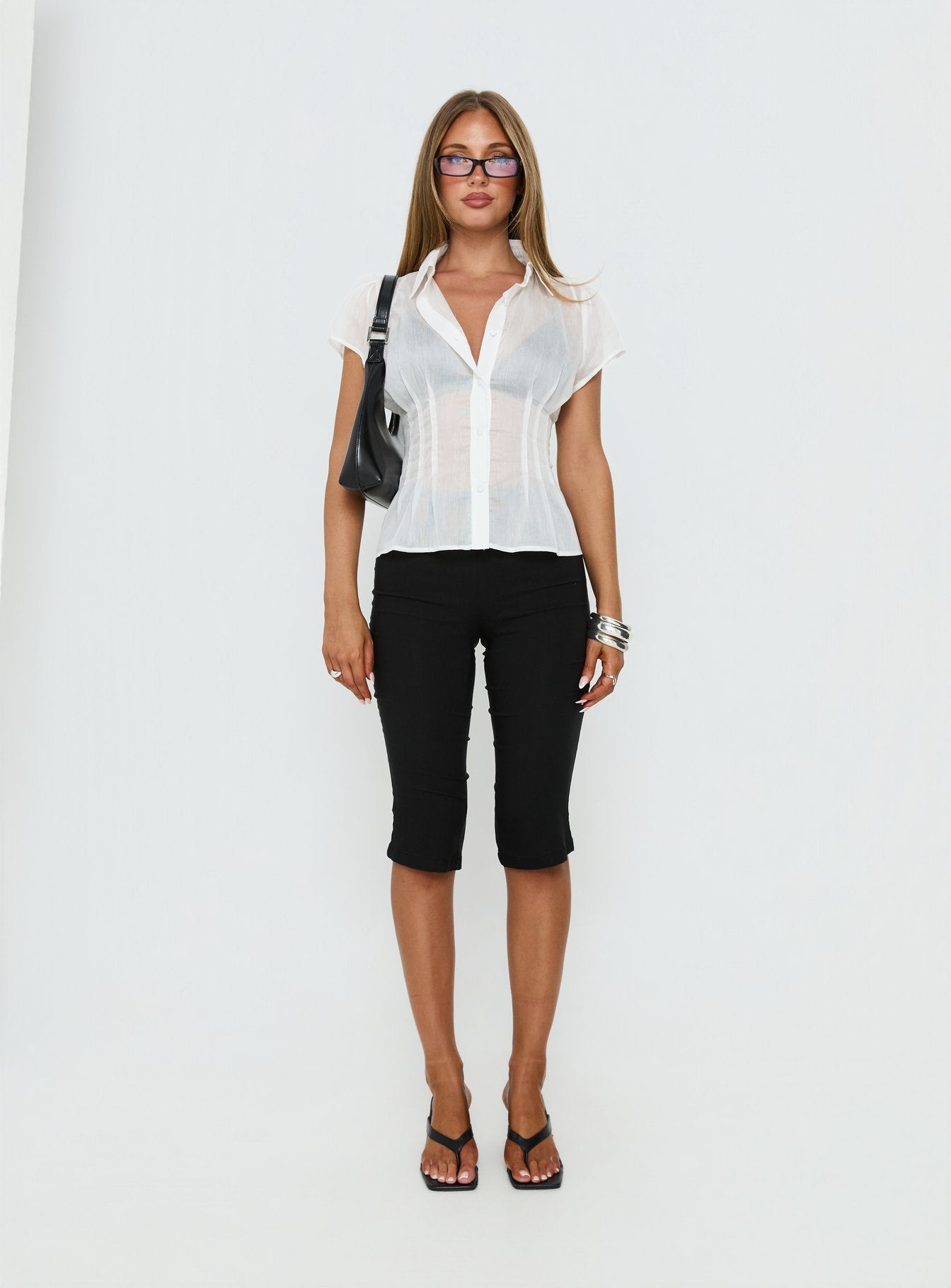 Rusten Sheer Cinched Collared Top White