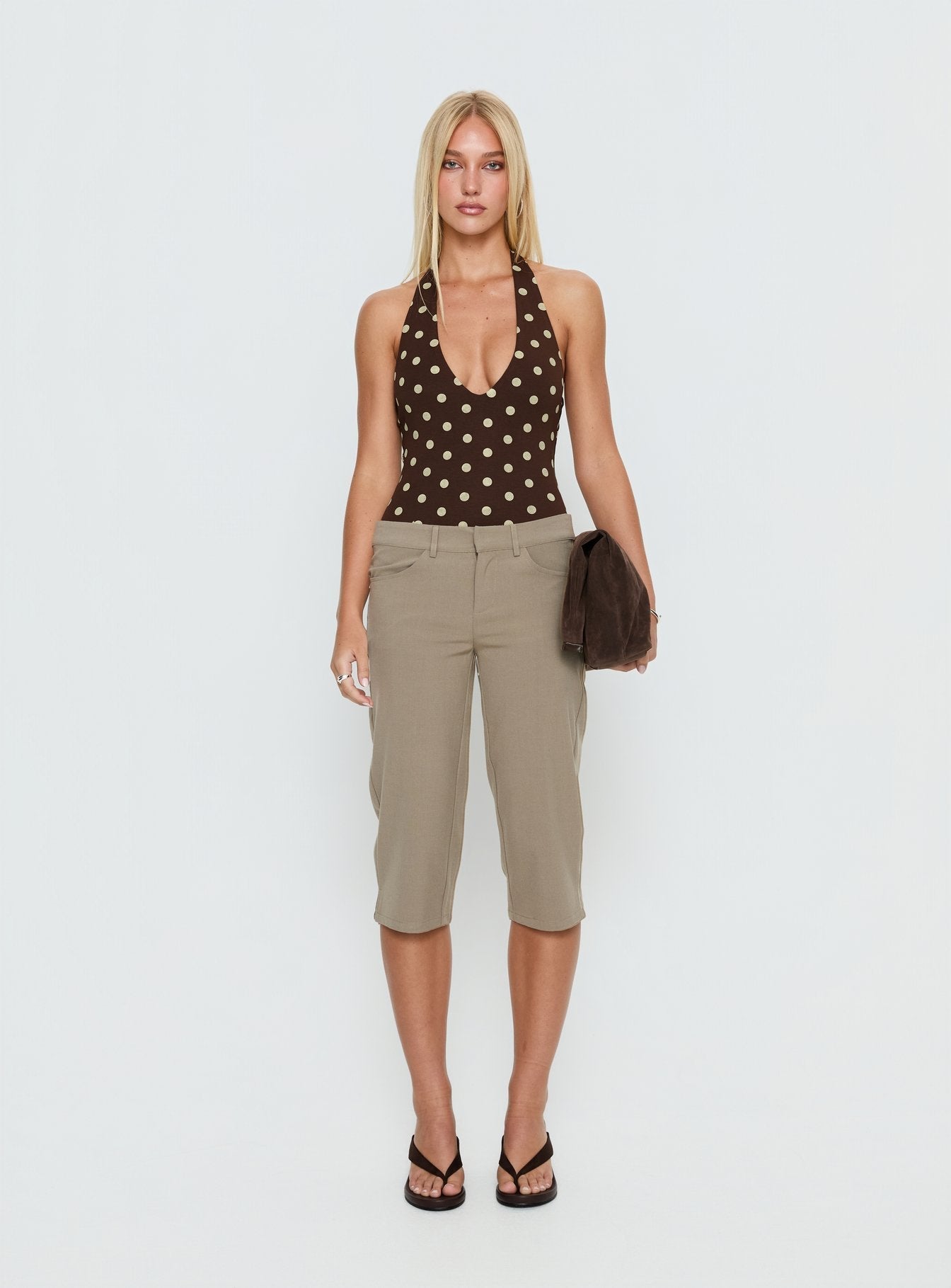 Someone New Halter Bodysuit Chocolate Polka