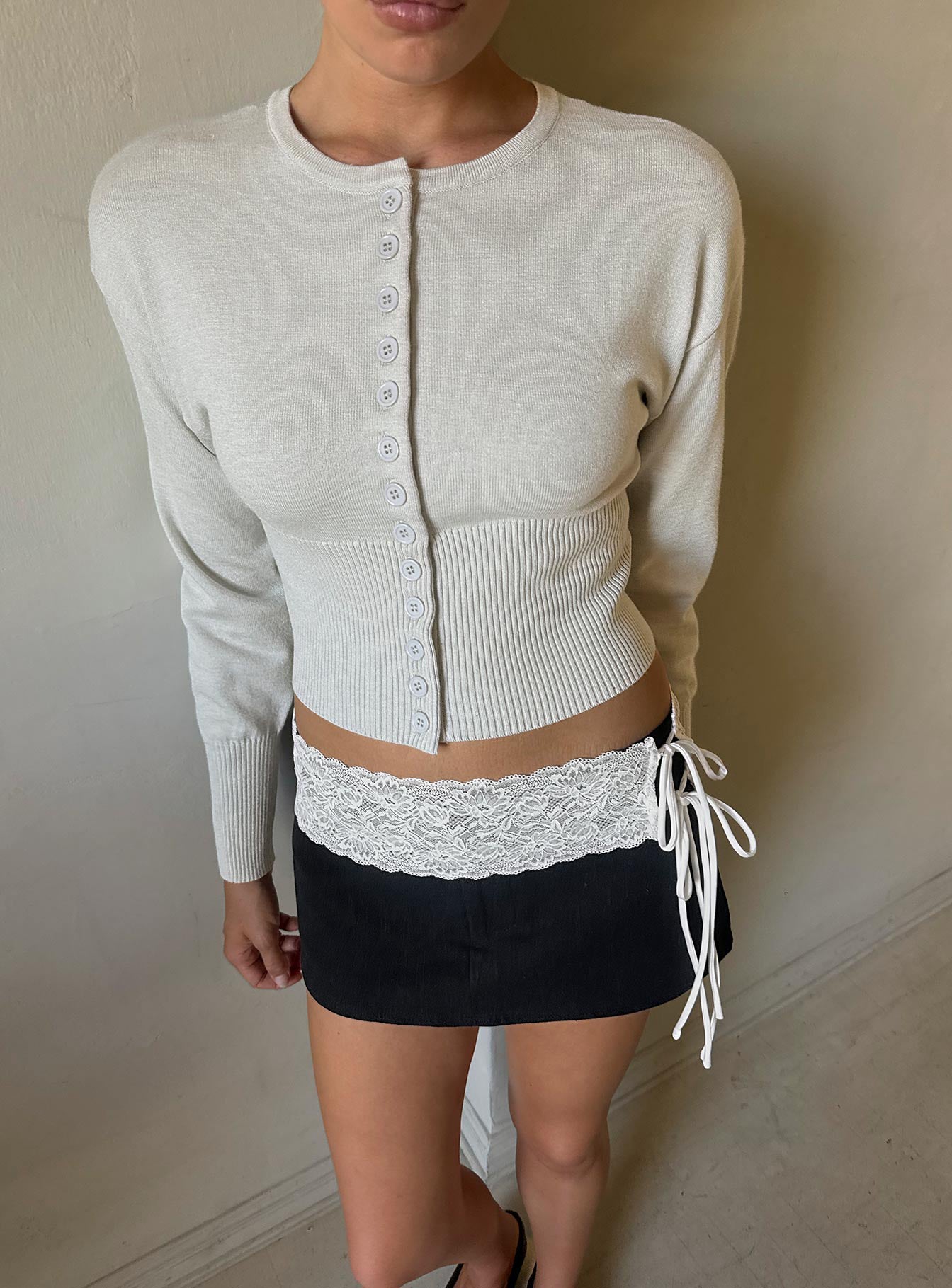 Emerina Cinched Button Down Cardigan Grey