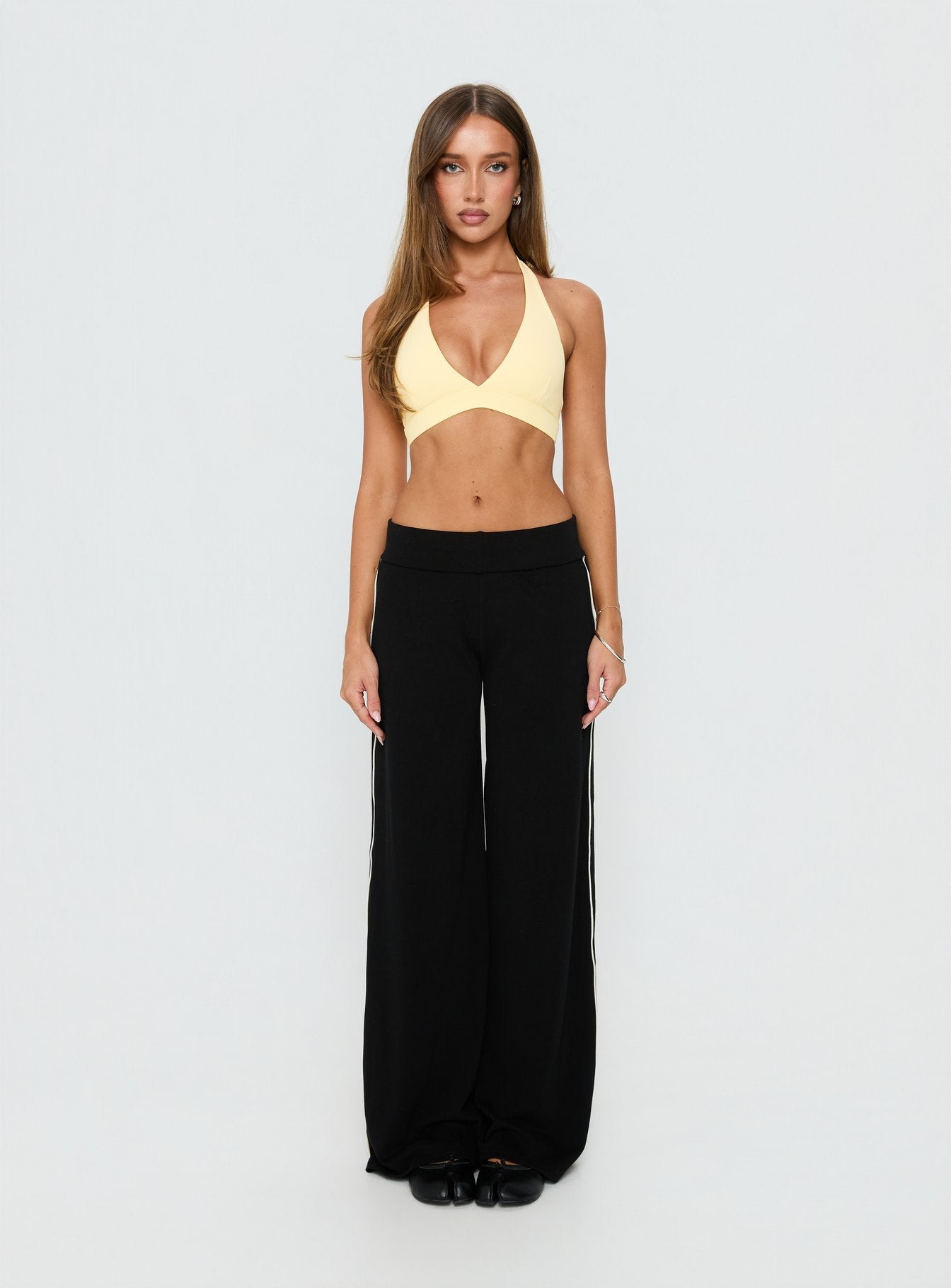 In Motion Active Plunge Halter Crop Top Yellow