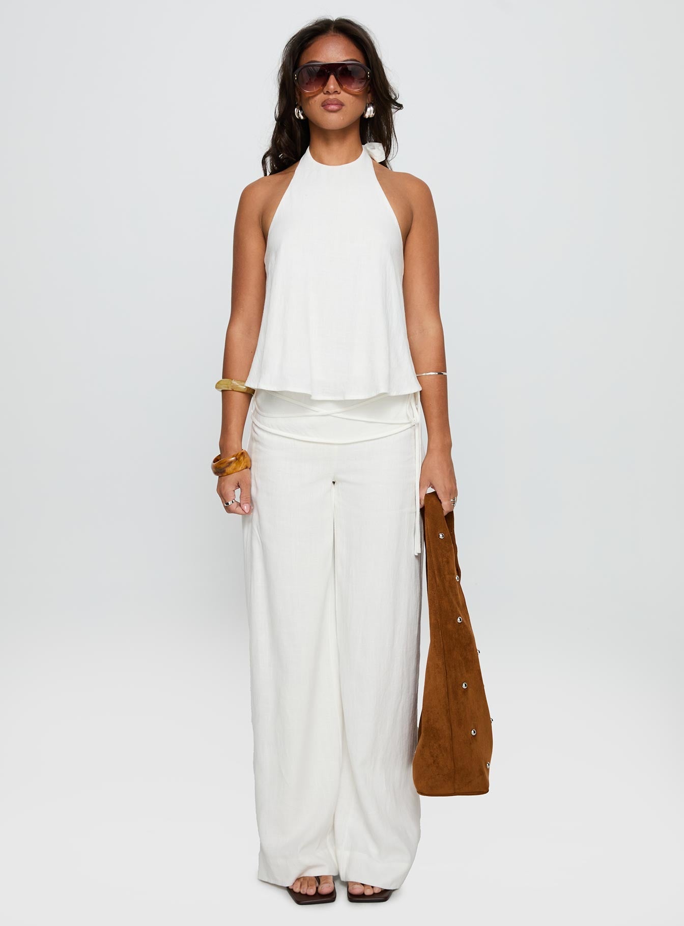 Silver Moon Linen Blend Tie Pants White Petite