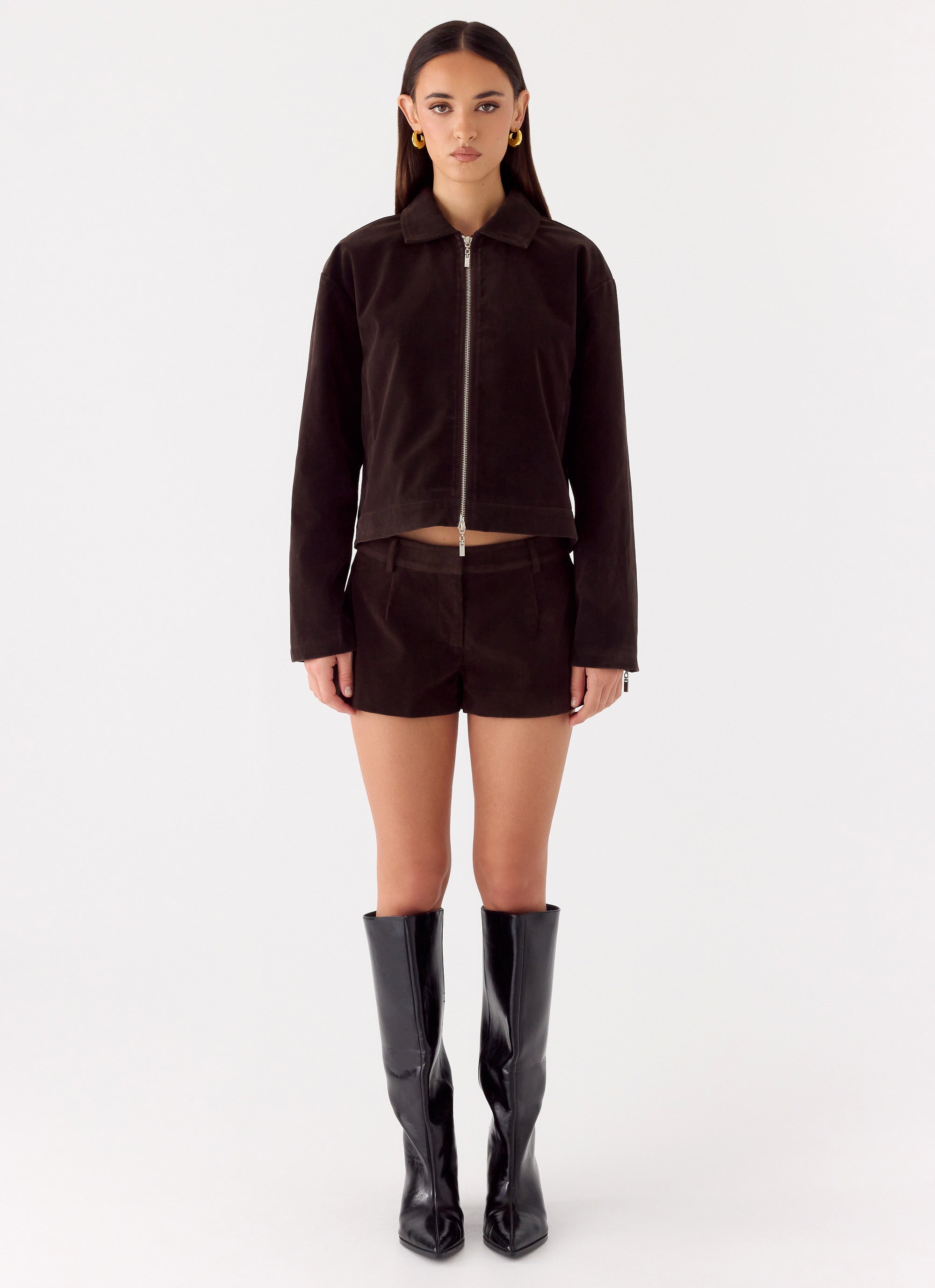 Austina Faux Suede Boxy Jacket - Chocolate