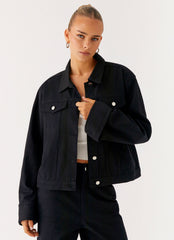 Back Again Oversized Denim Jacket - Black