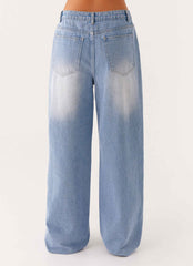 Back Again Straight Leg Denim Jeans - Light Wash Blue