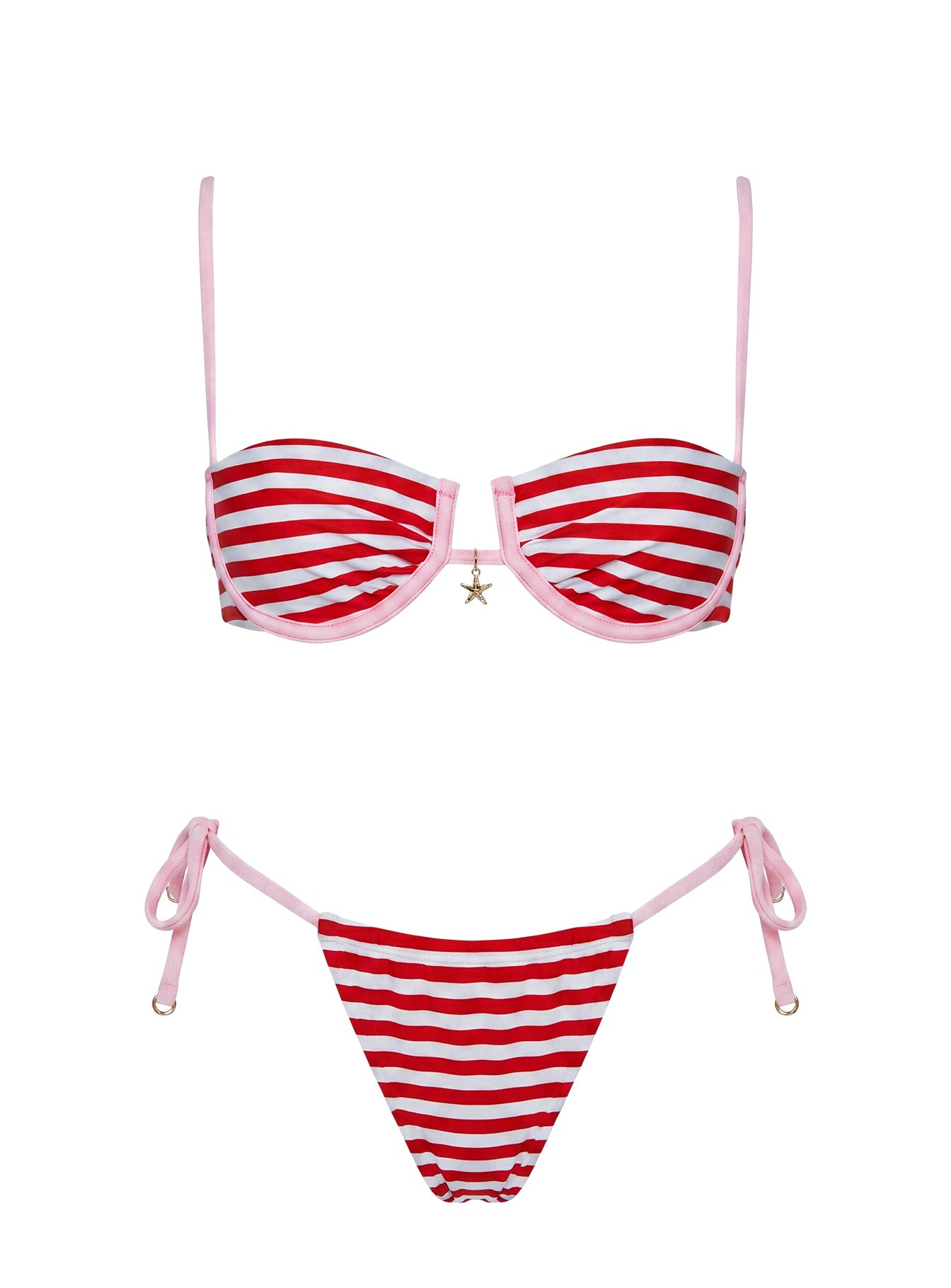 Jenner Tie Side Bikini Bottoms Red / Pink Stripe