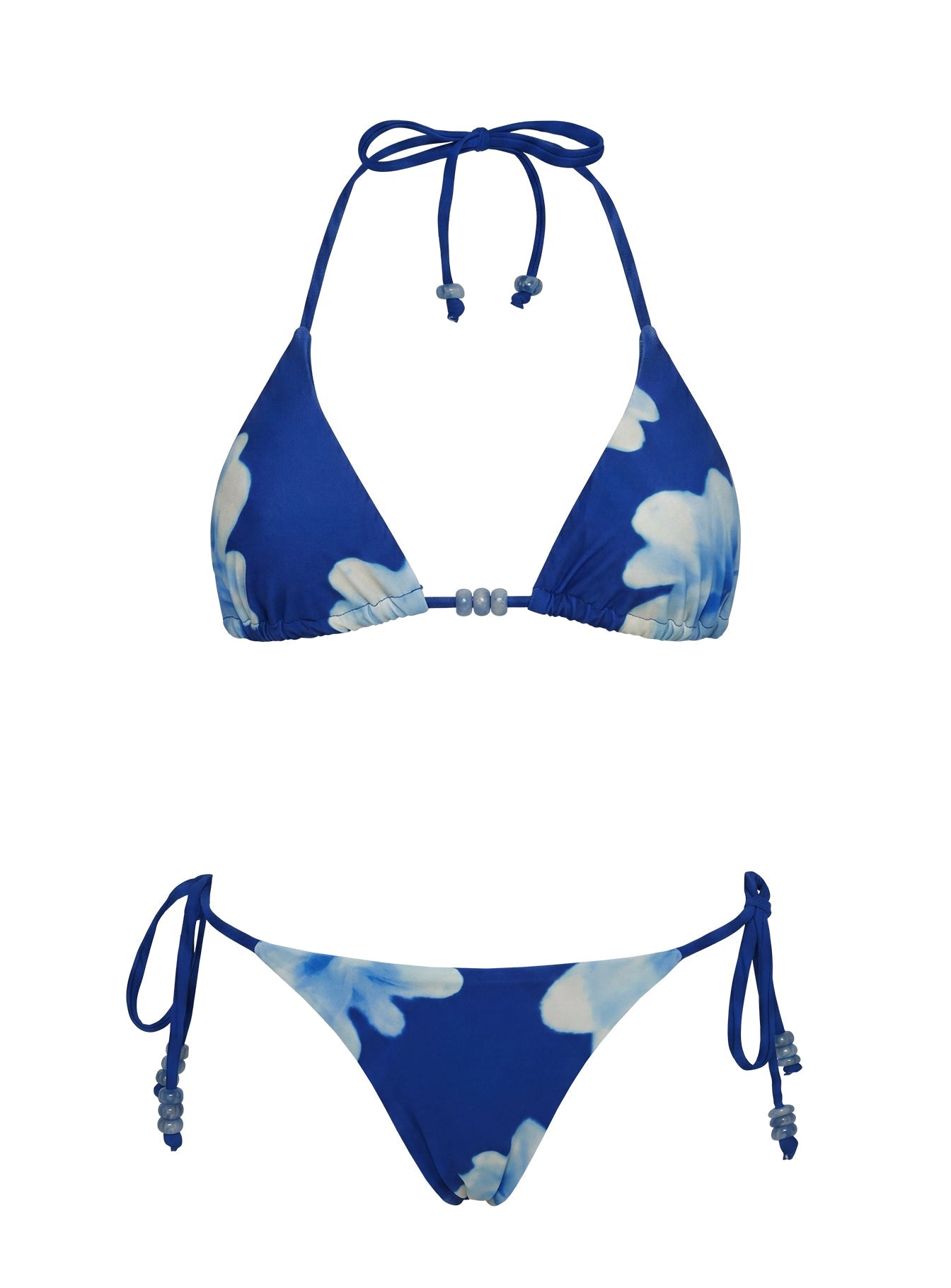 Maki Beaded Tie Side Bikini Bottoms Blue Statement Floral