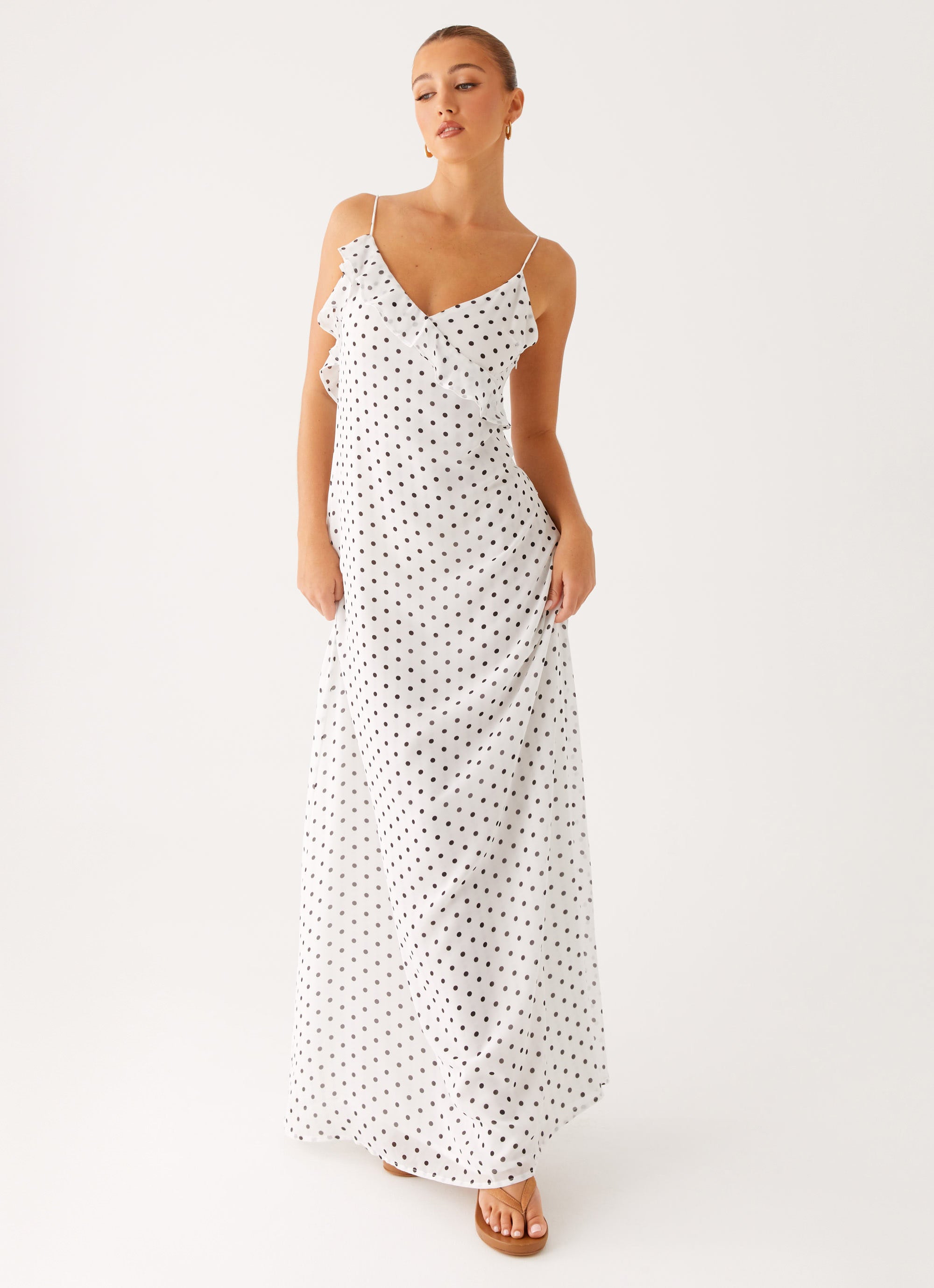 Harri Maxi Dress - White Polka Dot