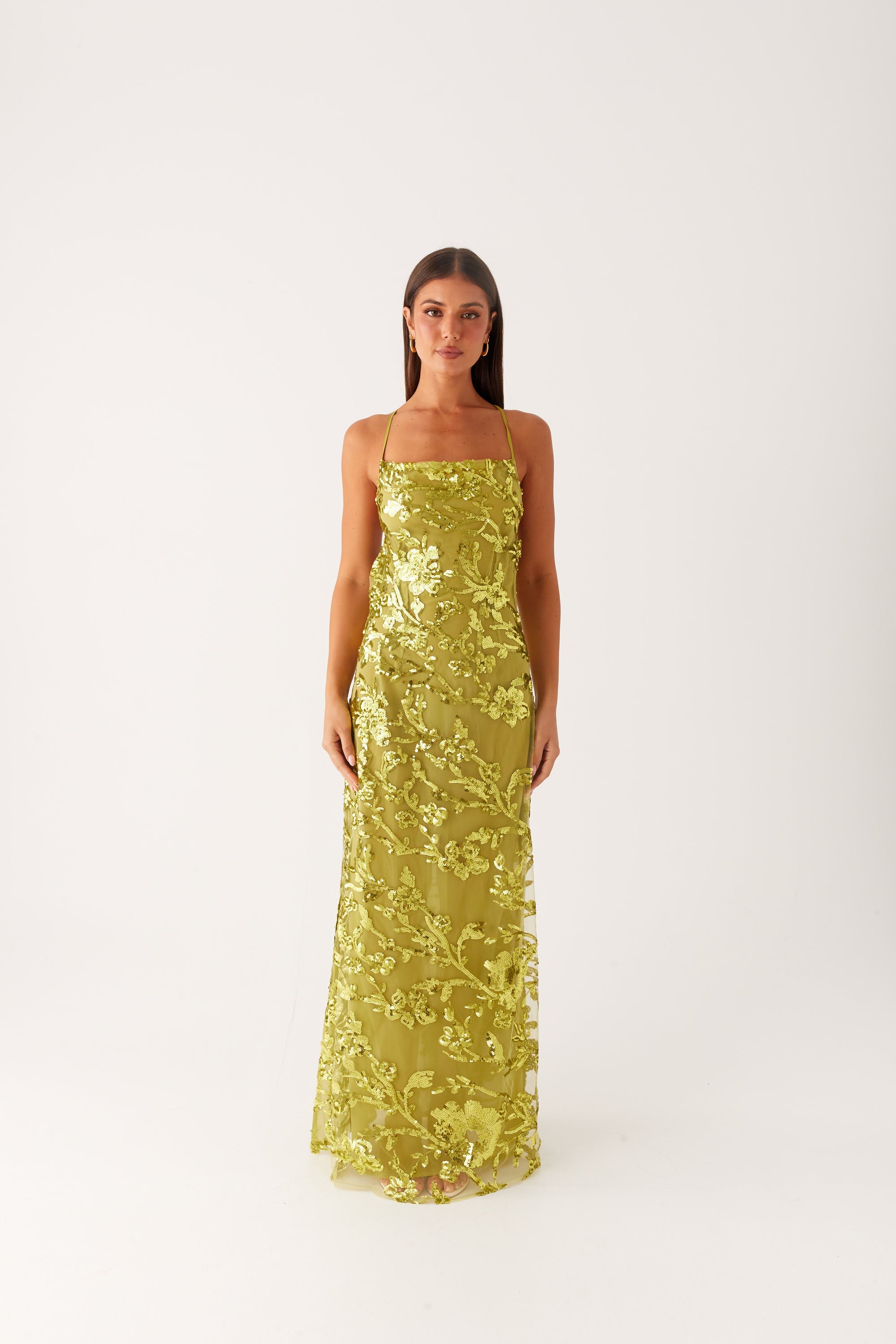 Havana Sequin Maxi Dress - Lime