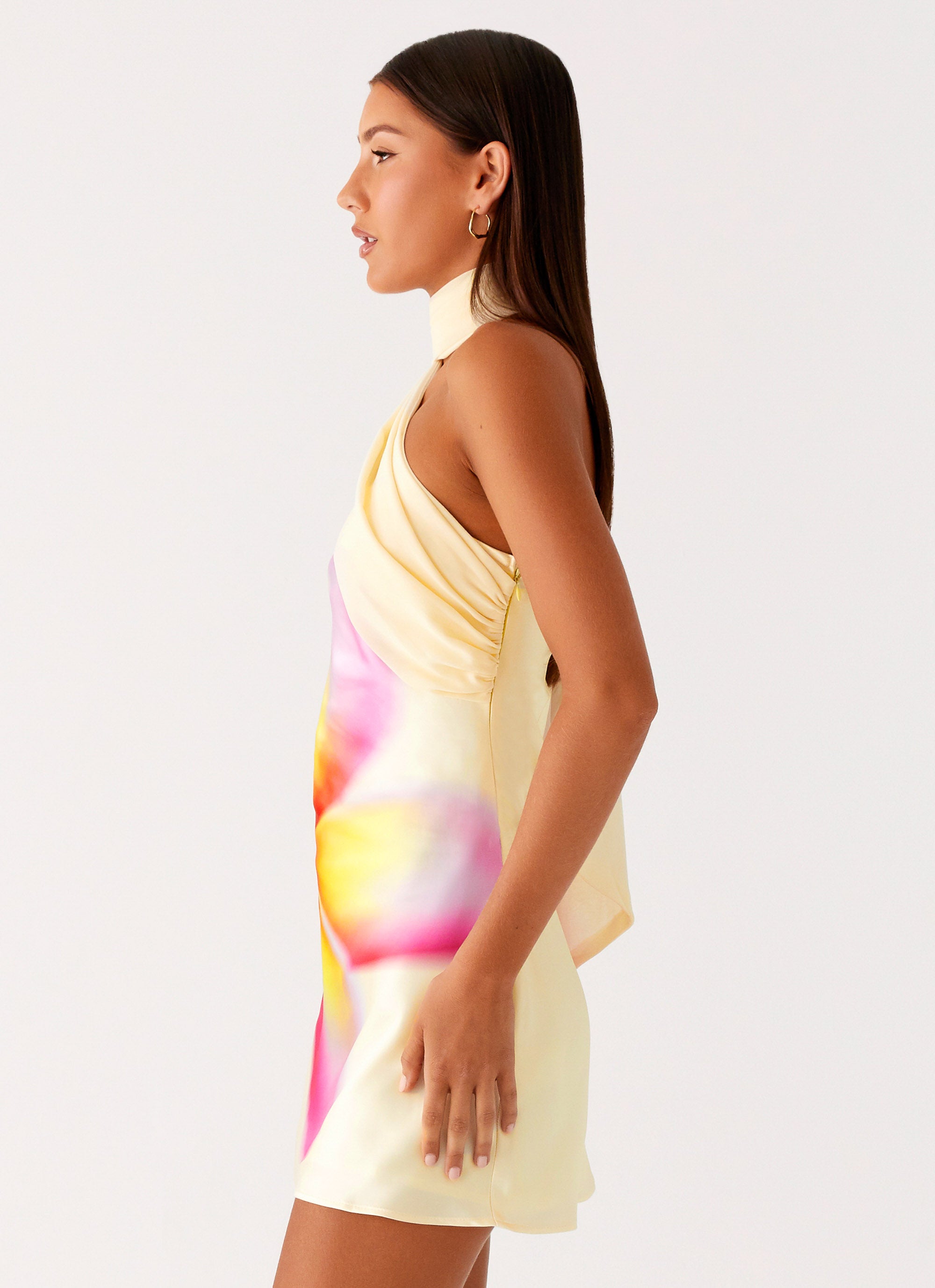 Isa Scarf Satin Mini Dress - Frangipani Yellow