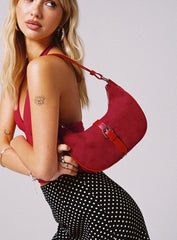 Jaxton Buckle Faux Suede Shoulder Bag Red
