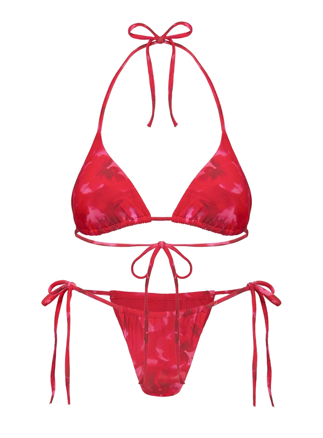 Jenner Tie Side Ruched Bikini Bottom Red Floral