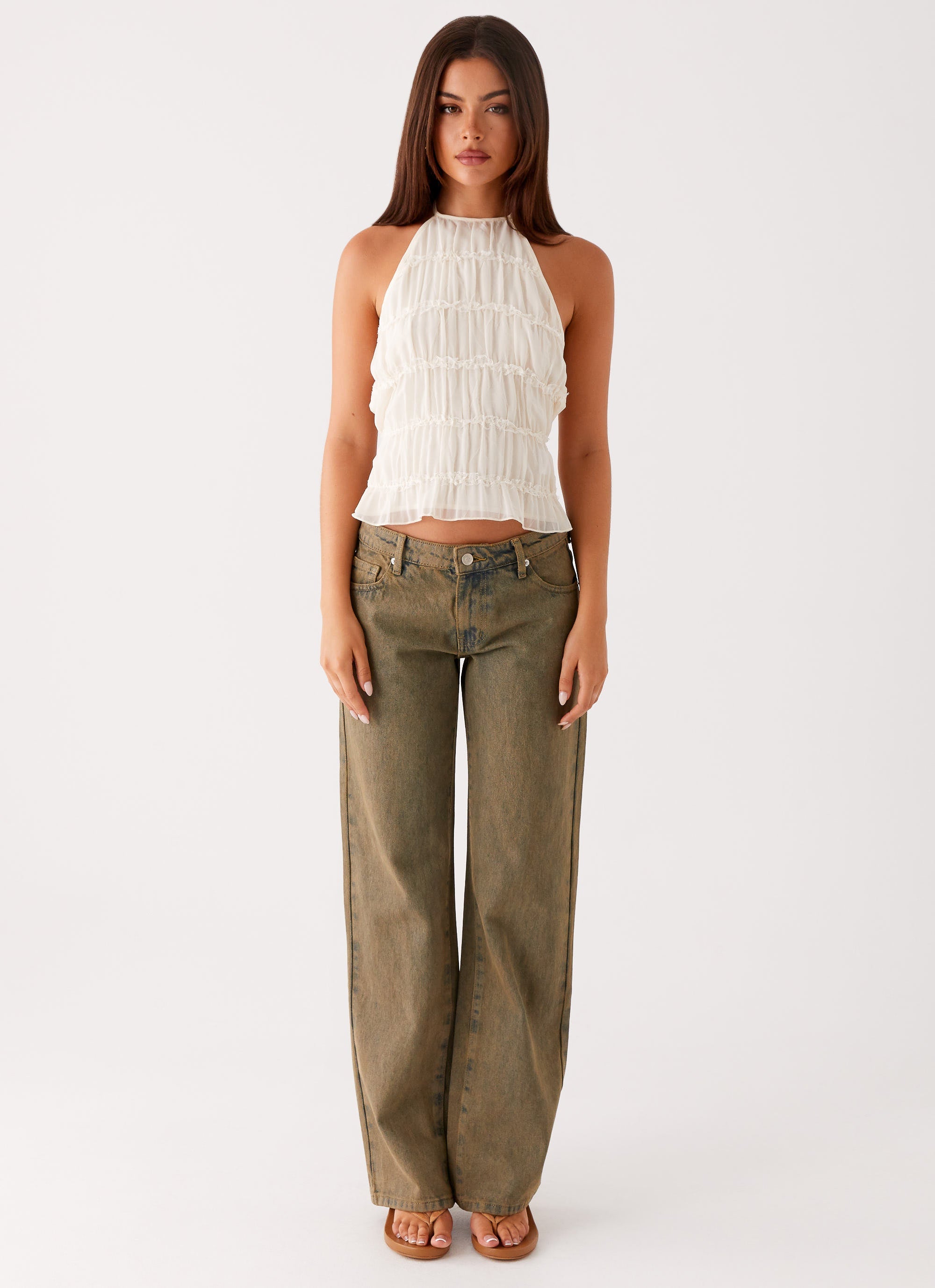 Jaiden Low Rise Denim Jeans - Brown Sand Wash