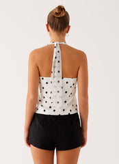 Lets Pretend Halterneck Top - White Polka Dot