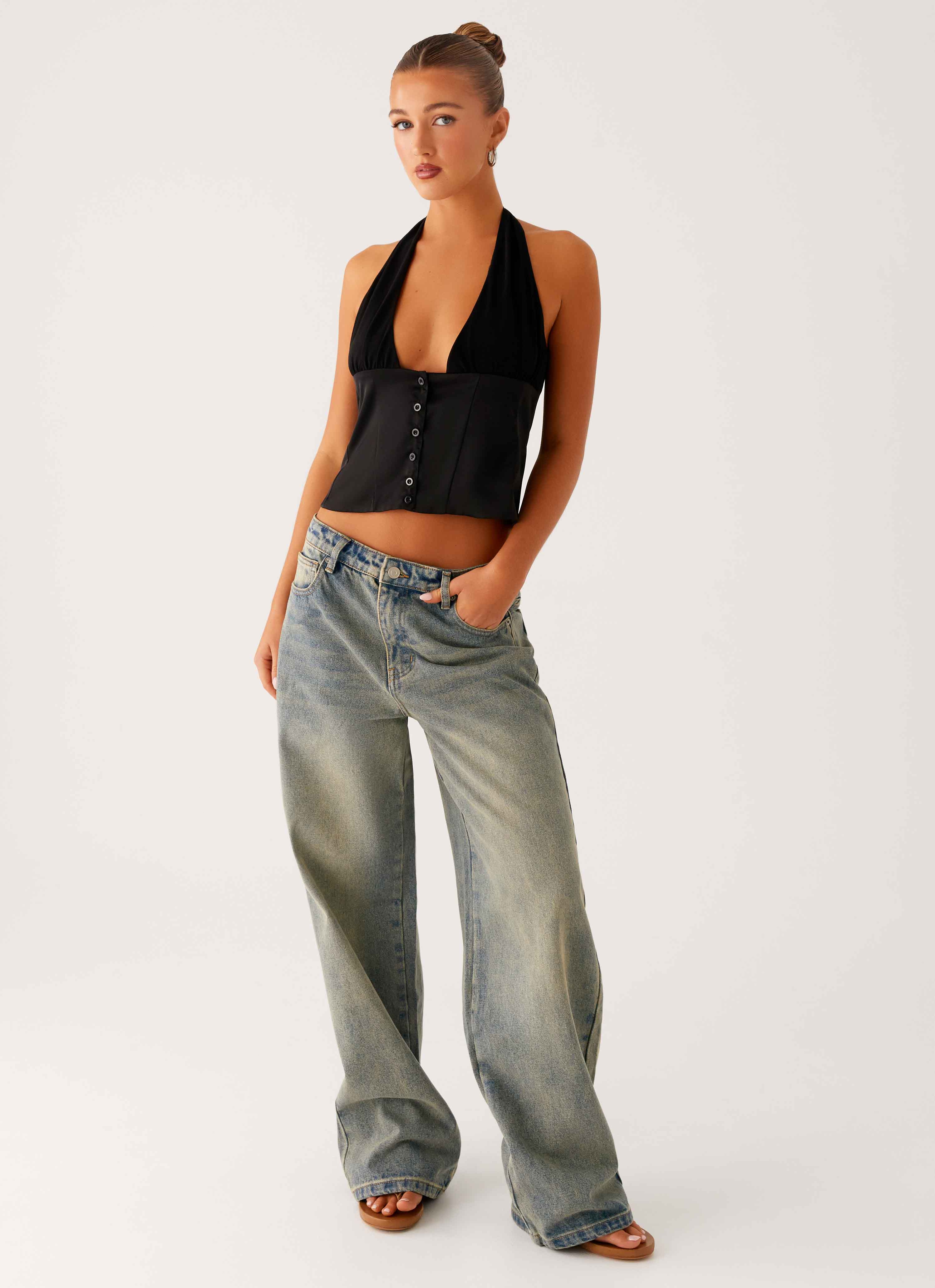 Lets Pretend Halterneck Top - Black