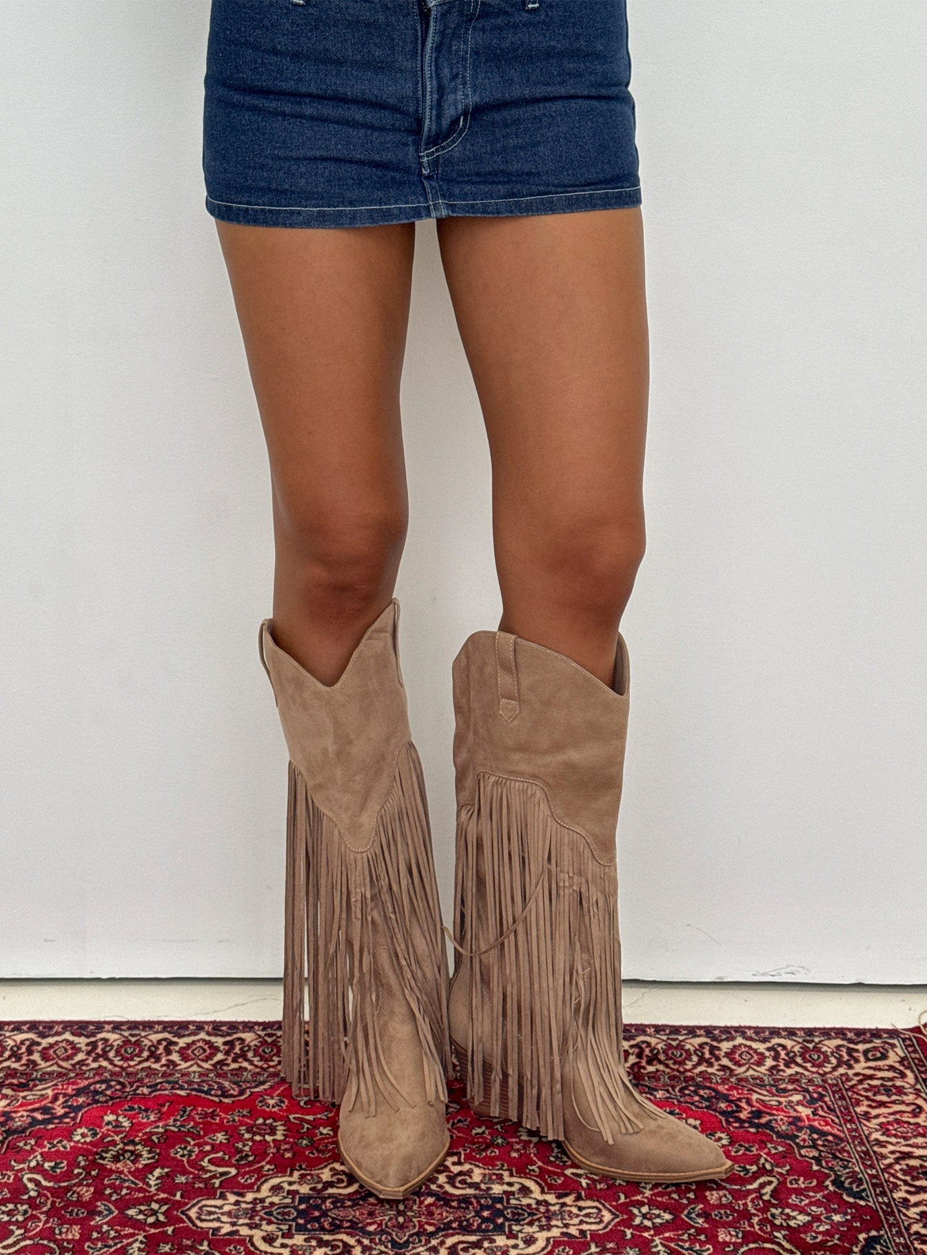 Like An Angel Faux Suede Tassel Knee High Boots Tan