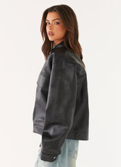 Lula Faux Leather Bomber Jacket - Black