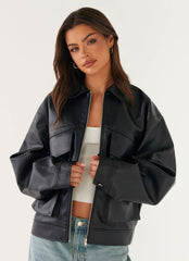 Lula Faux Leather Bomber Jacket - Black