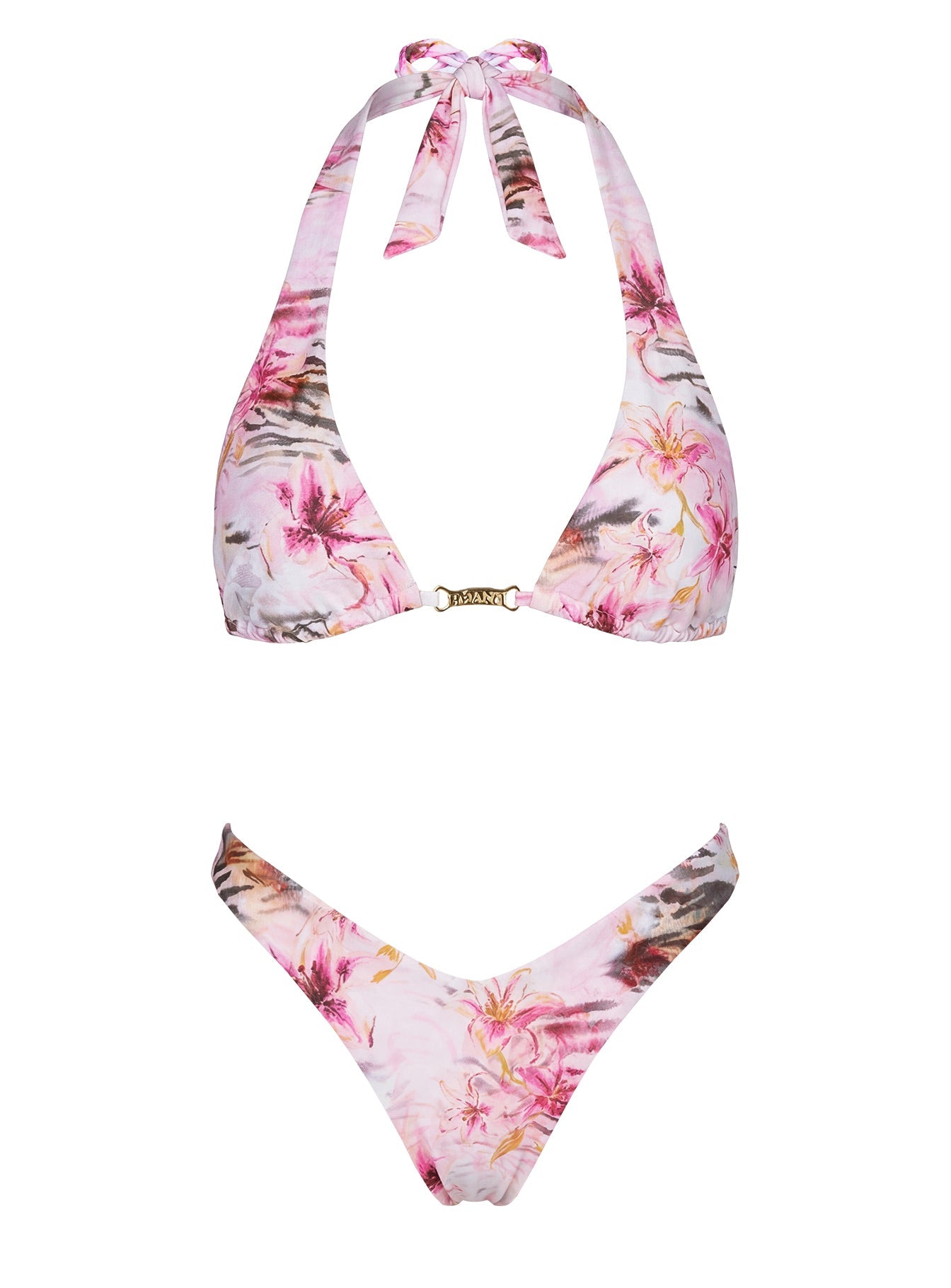 Lynea Halter Bikini Top Pink Animal Floral