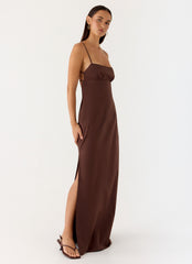 Off The Table Linen Maxi Dress - Chocolate
