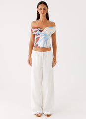 Ozella Off Shoulder Top - Bloom Wave Print