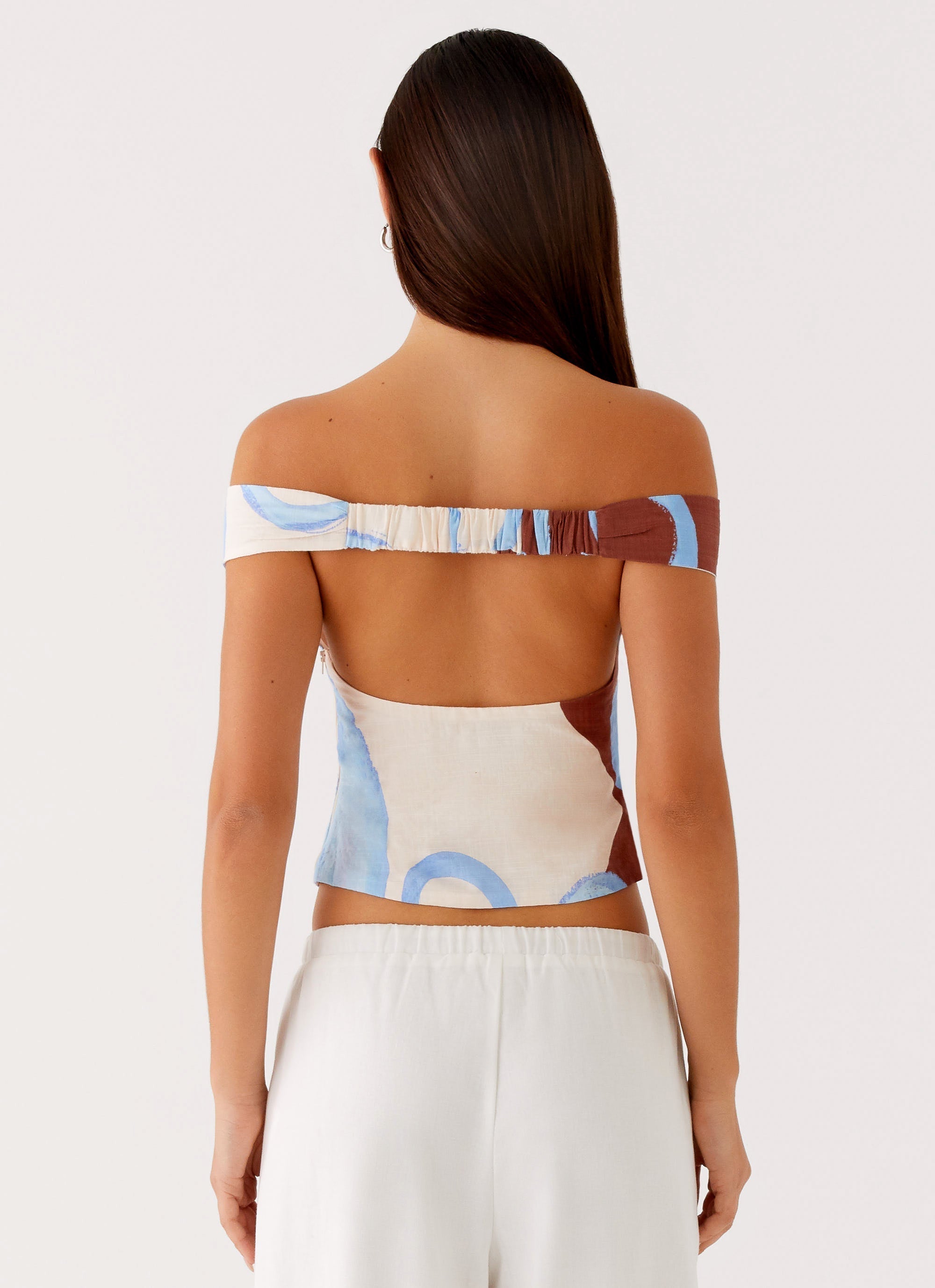 Ozella Off Shoulder Top - Bloom Wave Print