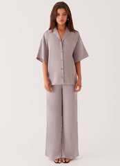 Palm Cove Satin Shirt - Grey