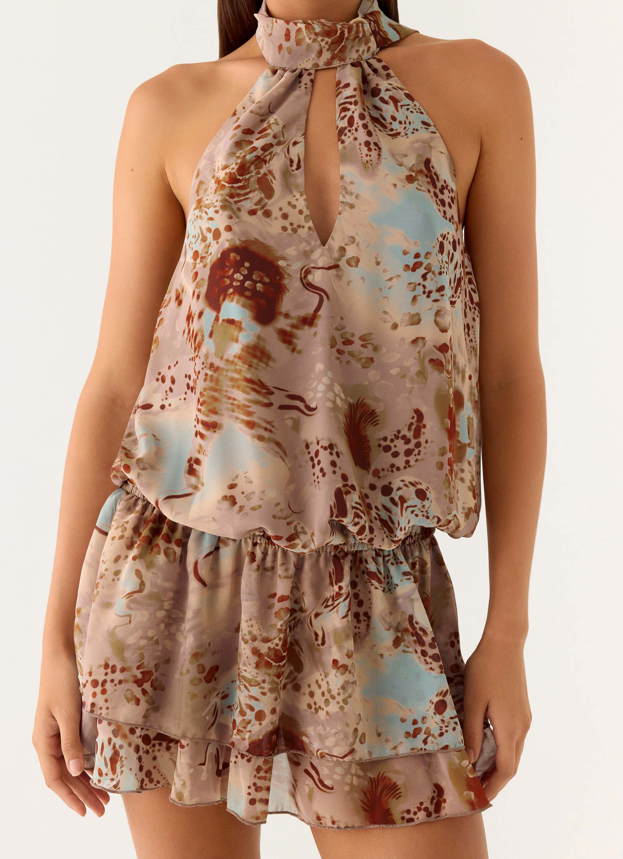 Rhodanthe Drop Waist Mini Dress - Desert Blur