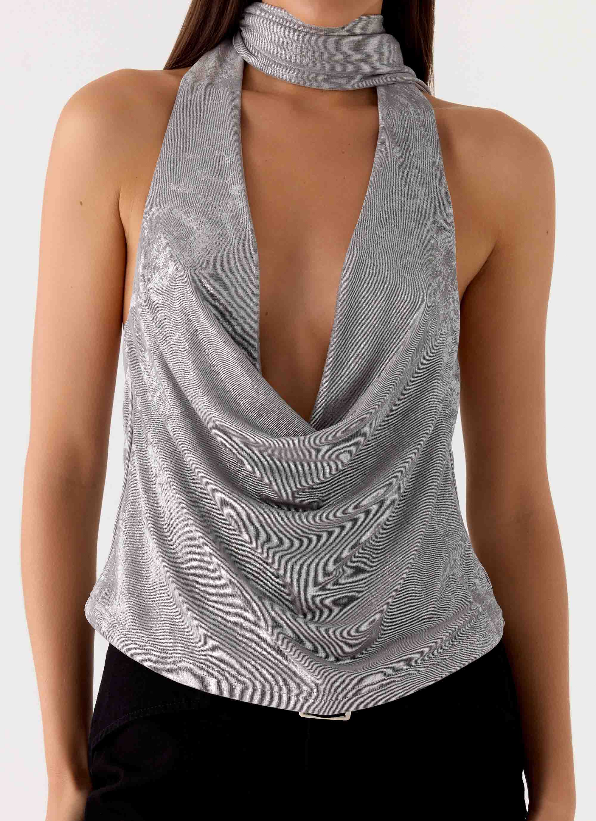 Shining Lights Cowl Top - Silver