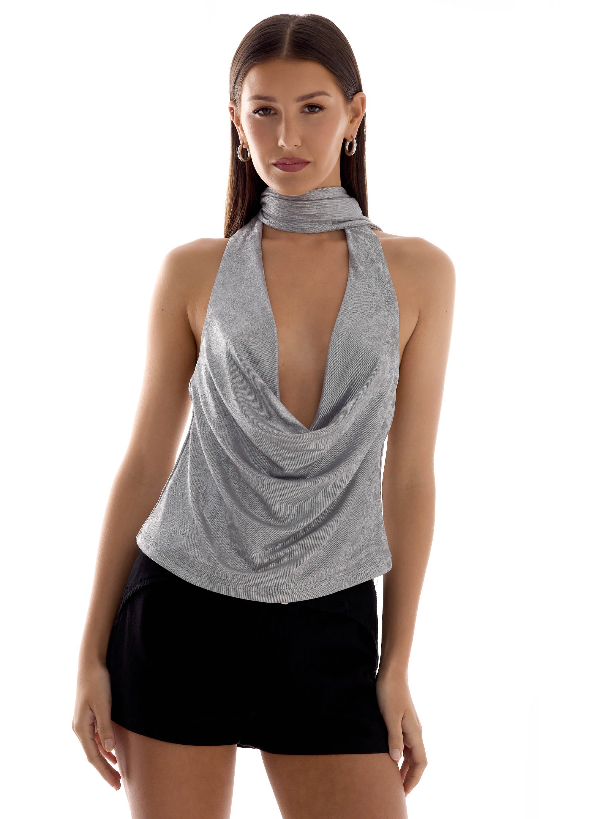 Shining Lights Cowl Top - Silver