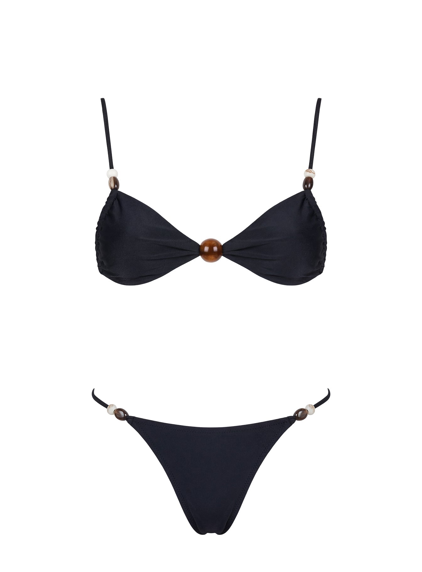 Tan Lines Bead Detail Bikini Bottoms Black