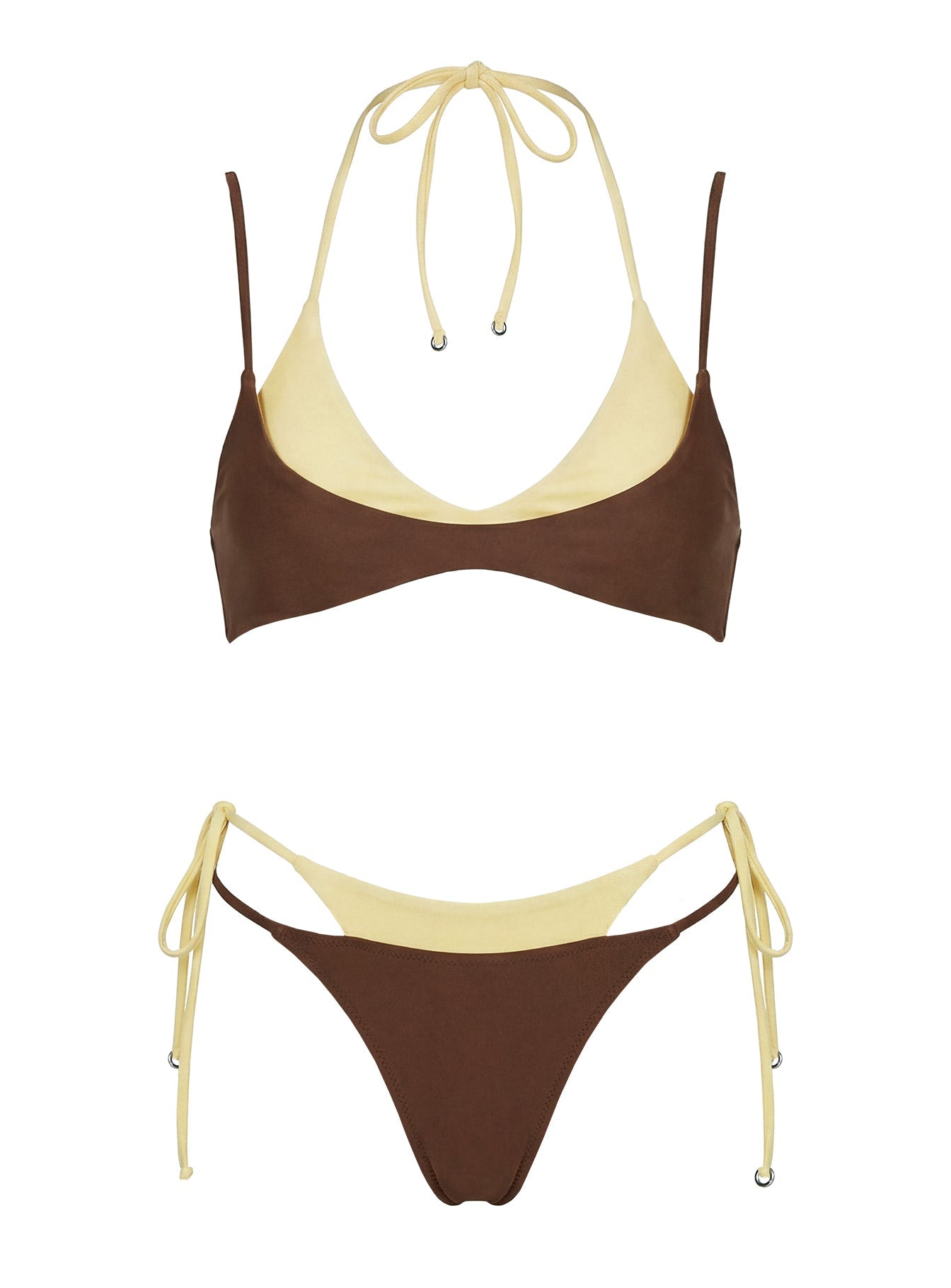 Sun Daze Layered Bikini Top Brown / Yellow