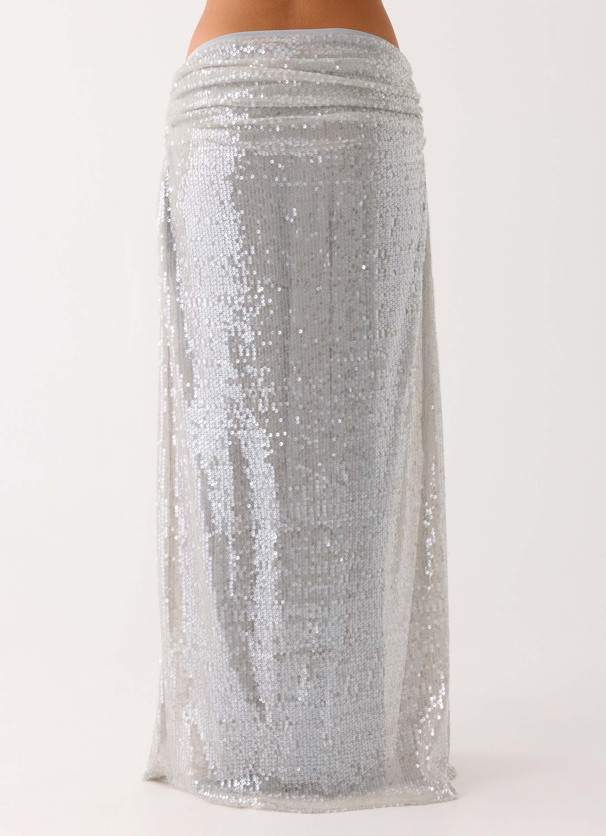 Susie Sequin Maxi Skirt - Silver