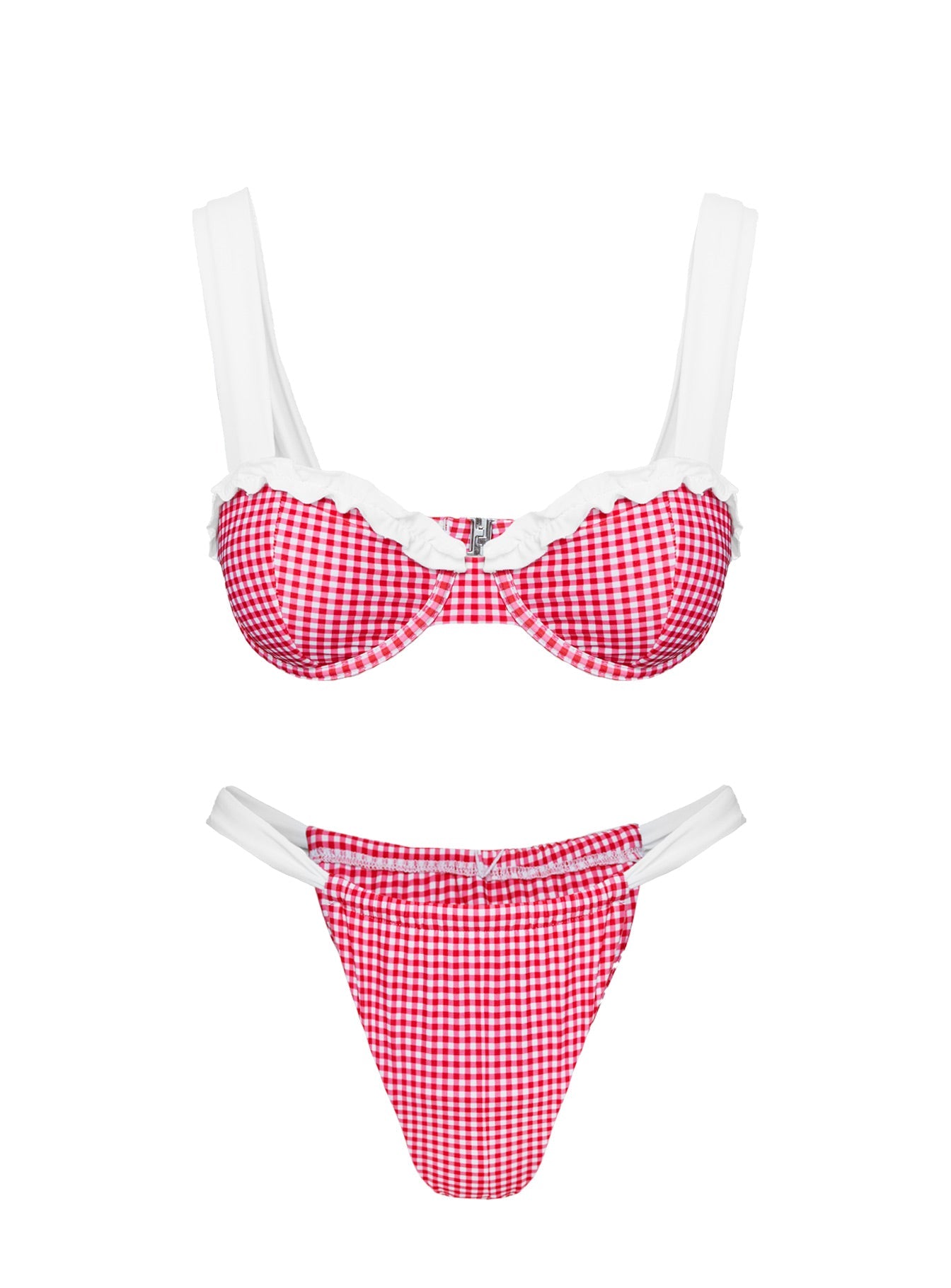 Summer Season Ruched Side Bikini Bottoms Red Gingham