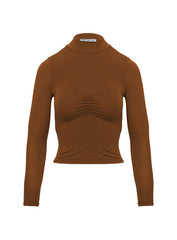 Valley Girls Ruched Long Sleeve Top Brown